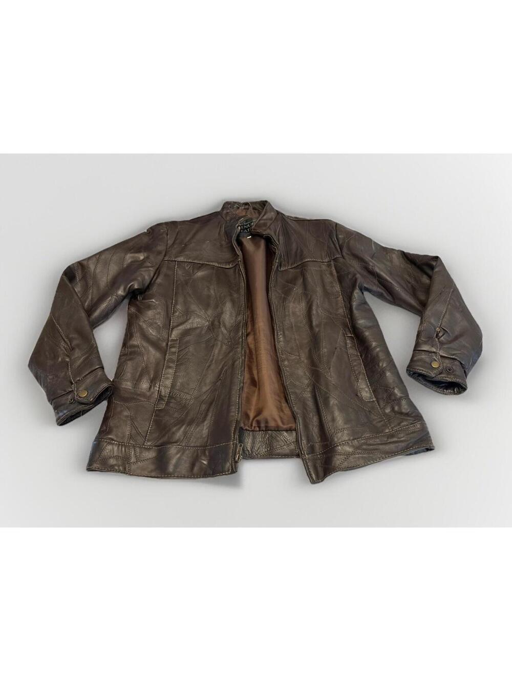 Women’s Italian Stone Company Navarre Brown Patchwork Leather Jacket Size XL